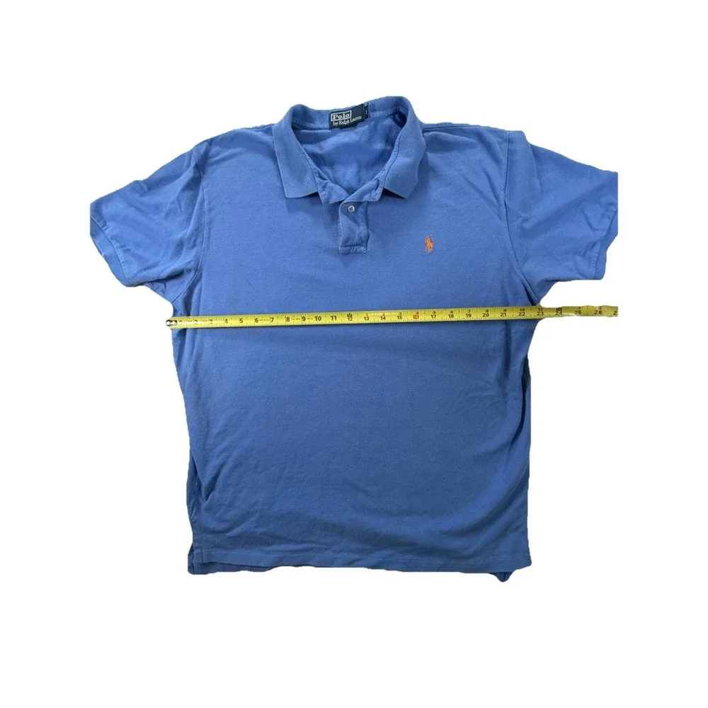 Polo Ralph Lauren Shirt Men's Extra Large Blue Polo Short Sleeve Orange Pony - Picture 3 of 5